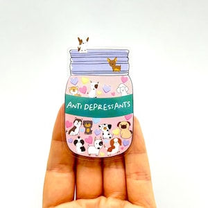 Dogs sticker Antidepressant stickers dogs in Pill Bottle Cartoon Mental Health Awareness Anxiety Serotonin Booster