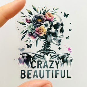 Stickers crânes floraux Stickers squelettes Stickers squelettes floraux Sticker tête de mort bohème Sticker vinyle Crazy Beautiful
