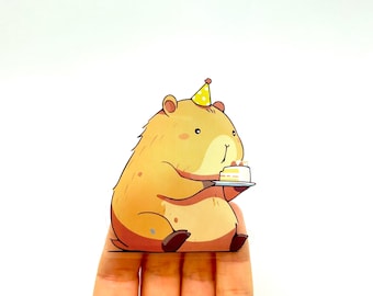 Birthday Capybara Sticker: Funny Kawaii Anime Animal, Cake