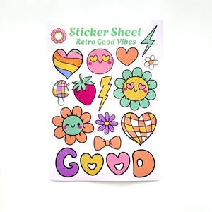 Retro Good Vibes Sticker Sheet: 70s Hippie Style