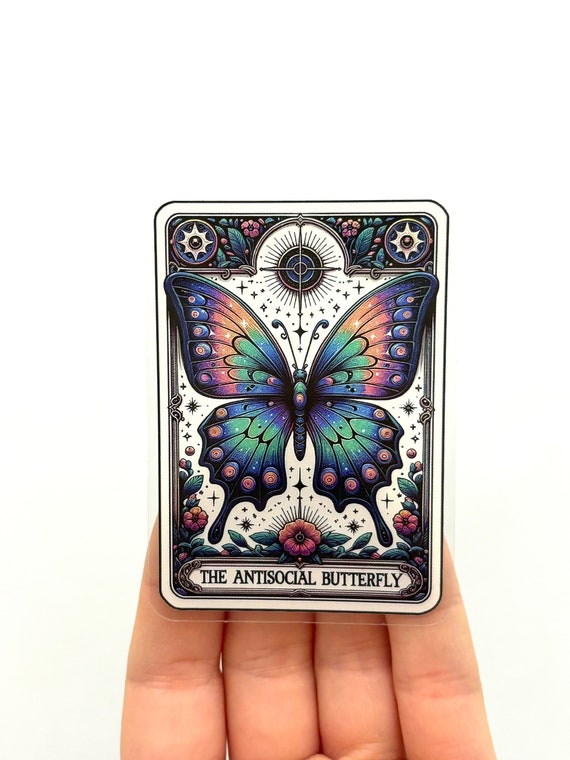 Antisocial Butterfly Tarot Card Vinyl Sticker - Sarcastic Colorful Sticker