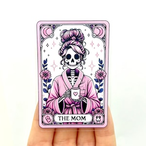 De moeder Grappige Tarotkaartsticker Sarcastisch skelet Grappige vinylstickers Trendy schedelstickers