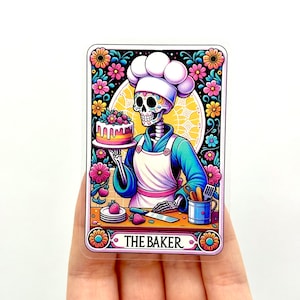The Baker Tarot Card Sticker: Sarcastic Skeleton, Glossy Vinyl