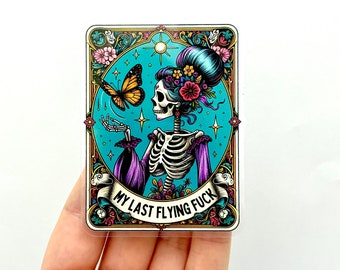 Skeleton Tarot Card Vinyl Sticker: Colorful Goth Humor