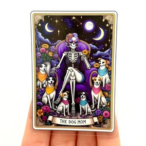 La maman chien Sticker carte de tarot drôle Squelette sarcastique Stickers vinyle rigolo Stickers tête de mort tendance