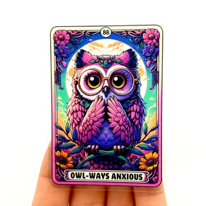 Anxious Owl Tarot Card Sticker: Sarcastic Vinyl Sticker