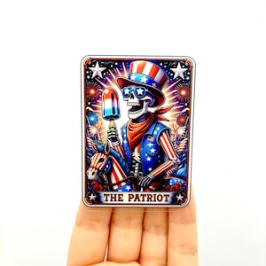 Adesivo divertente per tarocchi Patriot Adesivi per sublimazione scheletro americano Adesivo trendy teschio USA per il 4 luglio