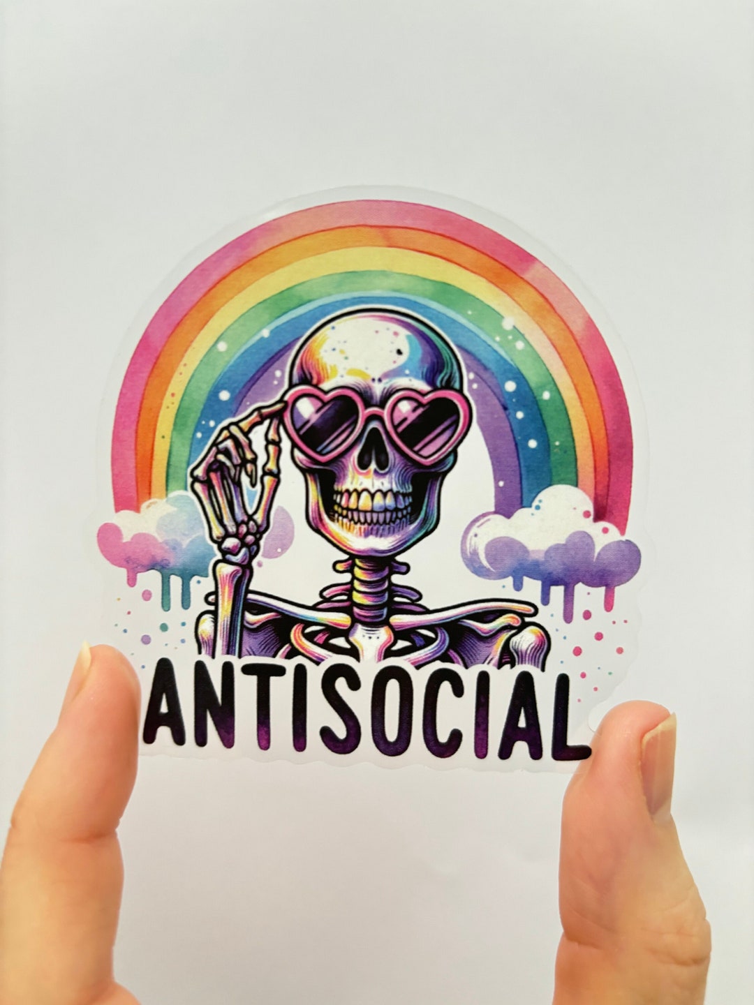 Antisocial Skeleton Vinyl Sticker: Rainbow Anxiety Sticker - Etsy
