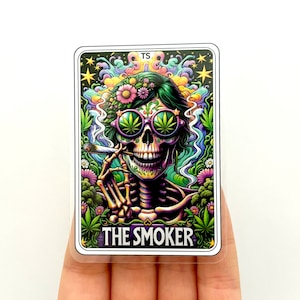 The Smoker Skeleton Tarot Card sticker Funny Cannabis stickers Colourful Sugar Skull Weed Pot Smoker stickers