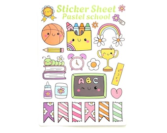 Pastel School Sticker Sheet: Kawaii Stationery Stickers