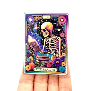 Der Leser Tarot Karte Aufkleber Sarkastische Skelett Vinyl Aufkleber Bücher Aufkleber Cool Beliebte Trendy Bunte Aufkleber