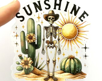 Sticker vinyle rétro western squelette : du soleil dans ma tête