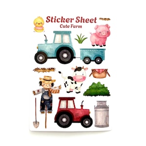 Farm Watercolour sticker sheet Pig stickers Farmer stickers tractor stickers Farm life Watercolour stickers Junk journal sticker