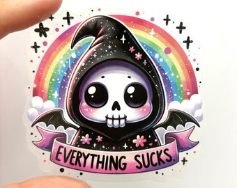 Leuke Grim Reaper sticker Everything Sucks stickers Skelet vinyl sticker Spooky sticker Design Goth stickers