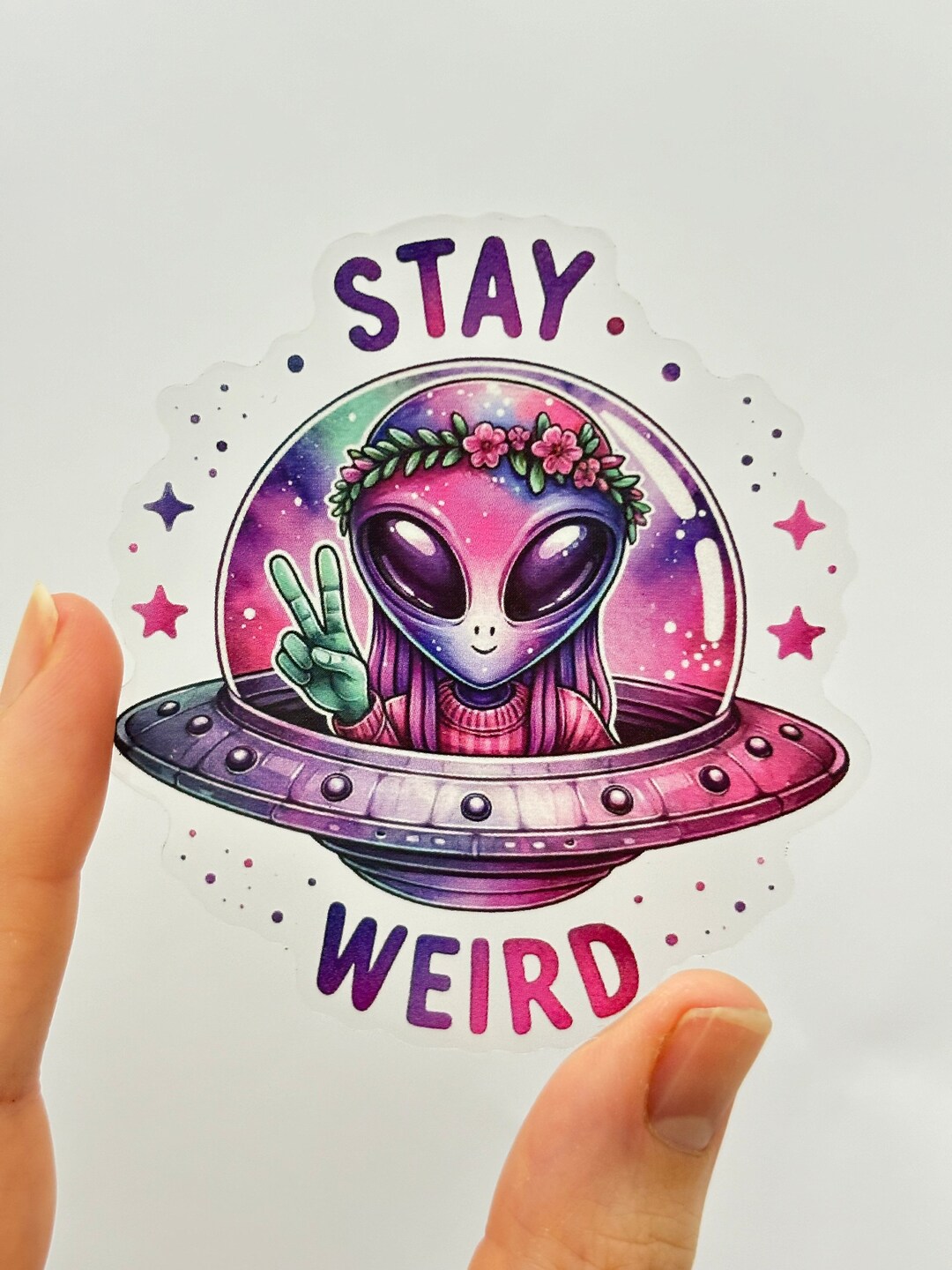 Stay Weird Alien Vinyl Sticker: Funny Space Decal - Etsy