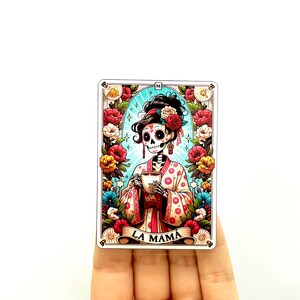 Adesivos de cartas de tarô La Mamá Adesivo engraçado de mãe mexicana Adesivos de vinil florais de esqueleto sarcástico Adesivos de caveira da moda