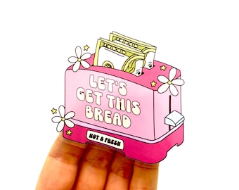 Pegatina "Vamos a por este pan": Tostadora rosa, calcomanía para computadora portátil