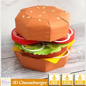 3D Cheeseburger SVG, druckbare PDF-Datei, Papiermodelle, 3D Papiermodelle