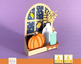 Fall Pumpkin Window Box Card SVG, Thanksgiving (Digital Download)