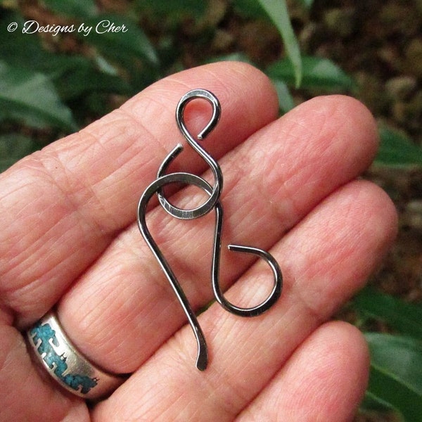 Sterling Silver Clasp Hand Forged 16ga Large Hook & Eye Set - Choose Bright, Rustic Matte or Dark Polished  MTO