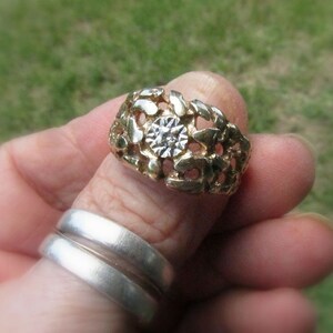 10K Gold Nugget Ring Diamond Set in White Gold, Vintage Size 8.5 JUST REDUCED Unisex Gently Worn image 3