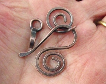 Hand Forged 2pc Copper Swirl Hook w/Connector (16ga) Rustic or Bright Clasp & Style of Connector - MTO Jewelry Component