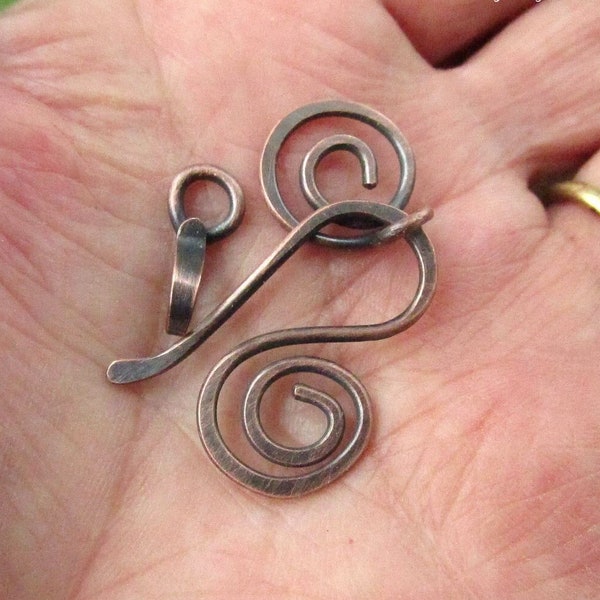 Hand Forged 2pc Copper Swirl Hook w/Connector (16ga) Rustic or Bright Clasp & Style of Connector - MTO Jewelry Component