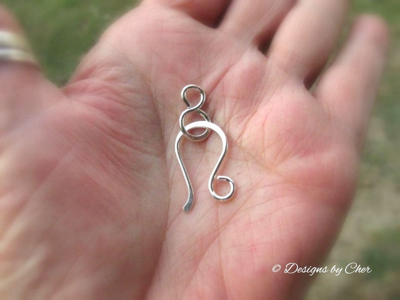 Sterling Silver Hook & Eye Clasp 16ga Hand Forged Metalwork Component, Bright or Oxidized Made to Order image 4