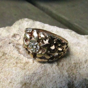 10K Gold Nugget Ring Diamond Set in White Gold, Vintage Size 8.5 JUST REDUCED Unisex Gently Worn image 4