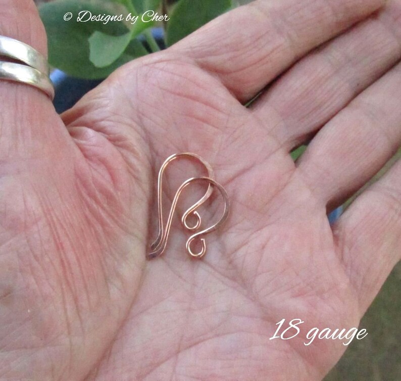 Hand Forged Copper Classic Hook Earwires 18-20 gauge Hammered Rustic or Bright Jewelry Findings 3pr MTO image 8