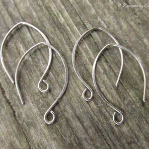 Pure Titanium Silver Almond Earwires (2pr) Hypo Allergenic, Hand Forged Hammered, Earring Components Made to Order