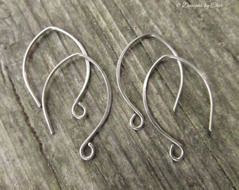 Pure Titanium Silver Almond Earwires (2pr) Hypo Allergenic, Hand Forged Hammered, Earring Components Made to Order