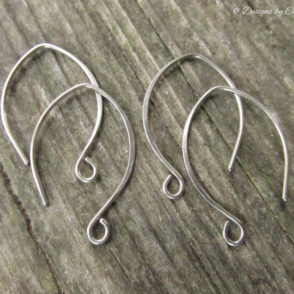 Pure Titanium Silver Almond Earwires (2pr) Hypo Allergenic, Hand Forged Hammered, Earring Components Made to Order