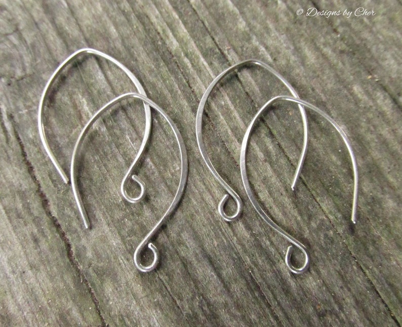 Pure Titanium Silver Almond Earwires 2pr Hypo Allergenic, Hand Forged Hammered, Earring Components Made to Order image 1