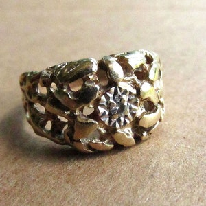 10K Gold Nugget Ring Diamond Set in White Gold, Vintage Size 8.5 JUST REDUCED Unisex Gently Worn image 5