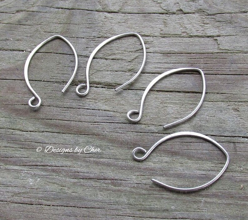 Pure Titanium Silver Almond Earwires 2pr Hypo Allergenic, Hand Forged Hammered, Earring Components Made to Order image 2