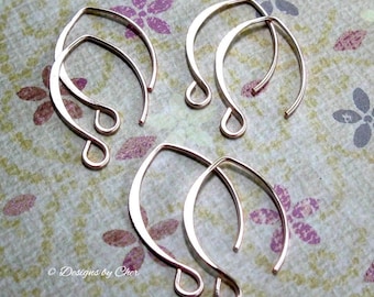Handmade Rose Gold Almond Earwires, 20ga Artistic Wire (3pr) Hand Forged Jewelry Components, MTO Earring Findings