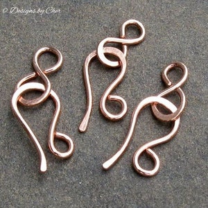Antiqued or Bright Copper Hook & Eye Clasps 16 ga Hammered Metalwork, Three Sets 6pcs Hand Forged MTO Jewelry Clasps image 2
