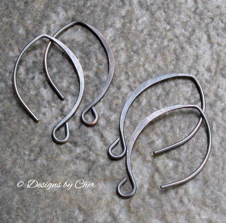 Copper Almond Earwires 2pr Set Antiqued or Bright Hand Forged Hammered 20 18ga Made To Order Ear Hooks image 1