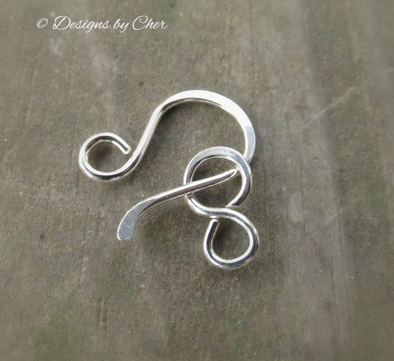 Sterling Silver Hook & Eye Clasp 16ga Hand Forged Metalwork Component, Bright or Oxidized Made to Order image 7
