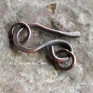 Antiqued Copper Hand Forged Hook Clasp with Rings, Medium Size for Necklace, Bracelet Jewelry Making MTO Component image 1