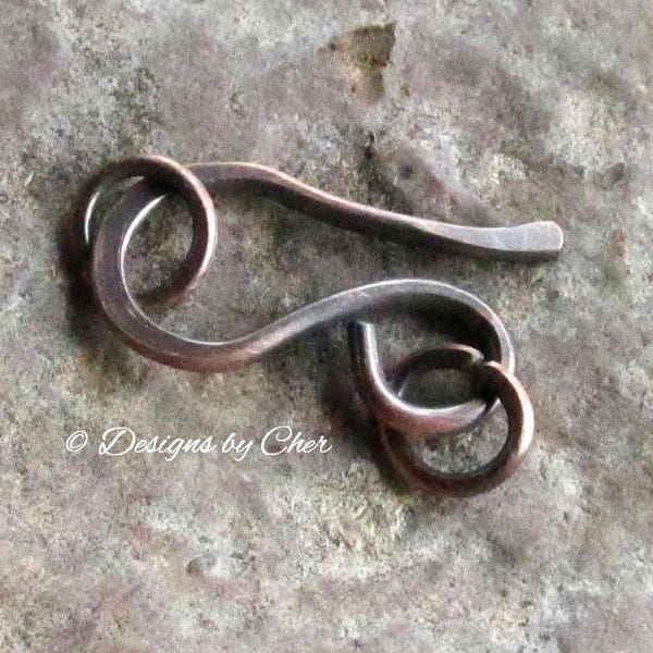 Antiqued Copper Hand Forged Hook Clasp with Rings, Medium Size for Necklace, Bracelet - Jewelry Making MTO Component