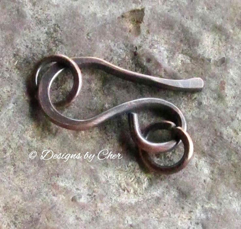 Antiqued Copper Hand Forged Hook Clasp with Rings, Medium Size for Necklace, Bracelet Jewelry Making MTO Component image 1