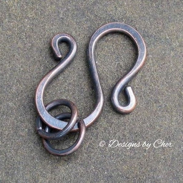 Hand Forged S Clasp with Rings, Antiqued Copper Hammered Metalwork Jewelry Clasp (14 Gauge) MTO Component