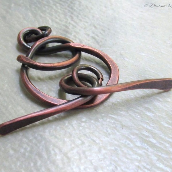 Fermoir Toggle cuivre antique, a martelé ferronnerie fermoir (16ga) conception de forme libre rustique, fermoir à la main pour la fabrication de bijoux
