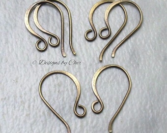 Antiqued Brass Classic Hook Earwires (18 or 20 gauge) Hand Forged Hammered (3pr) Rustic Made to Order Jewelry Ear Wires