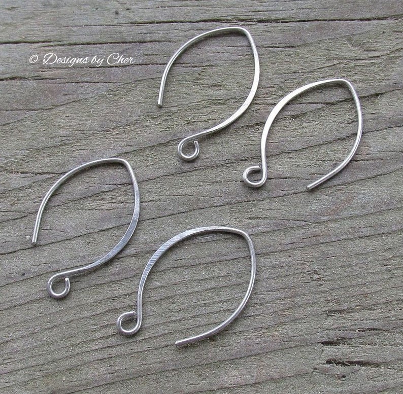 Pure Titanium Silver Almond Earwires 2pr Hypo Allergenic, Hand Forged Hammered, Earring Components Made to Order image 7