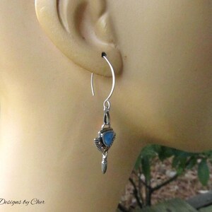 Blue Enamel Mixed Metal Earrings Hand Forged Sterling Silver Hammered Almond Earwires, Antique Silver/Gold & Petite Drops image 5