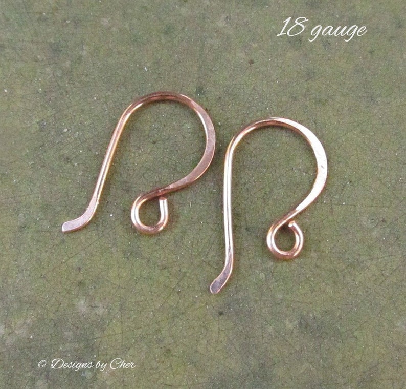 Hand Forged Copper Classic Hook Earwires 18-20 gauge Hammered Rustic or Bright Jewelry Findings 3pr MTO image 7