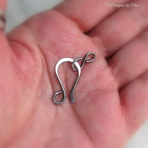 Sterling Silver Hook & Eye Clasp 16ga Hand Forged Metalwork Component, Bright or Oxidized Made to Order image 2